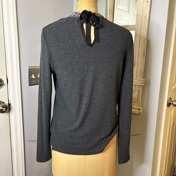 Generation Love Charcoal Long Sleeve V-Neck‎ Top w/ Stunning Neck Embellishments - Picture 5 of 7